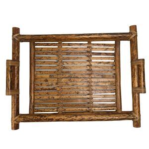 Vintage Tortoise Shell Bamboo Wood Centerpiece Serving Tray Tropical Service